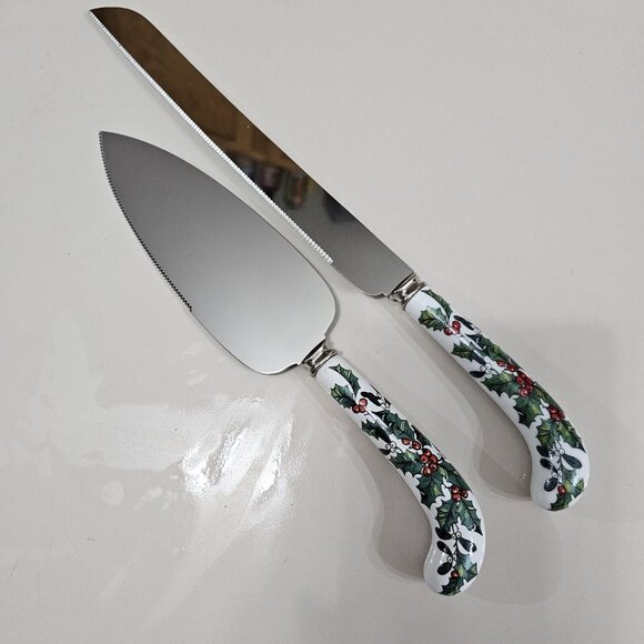 Sheffield Holly Red Berry Ceramic Handle Cake Pie Server Knife holiday Christmas - Picture 2 of 11